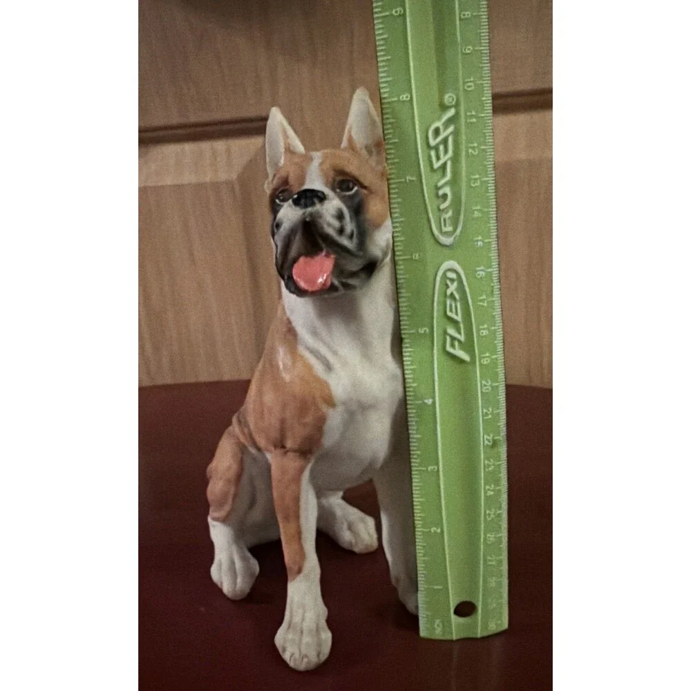 Sitting Fawn Boxer with Tongue Out Dog Pet Home Decoration Resin Figurine  8.25”